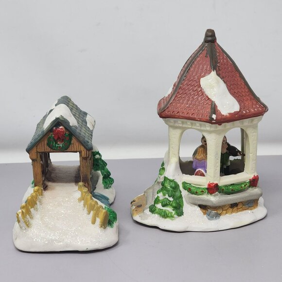 Winter Christmas‎ Holiday Ceramic Covered Bridge & Gazebo Figurines - Picture 2 of 9